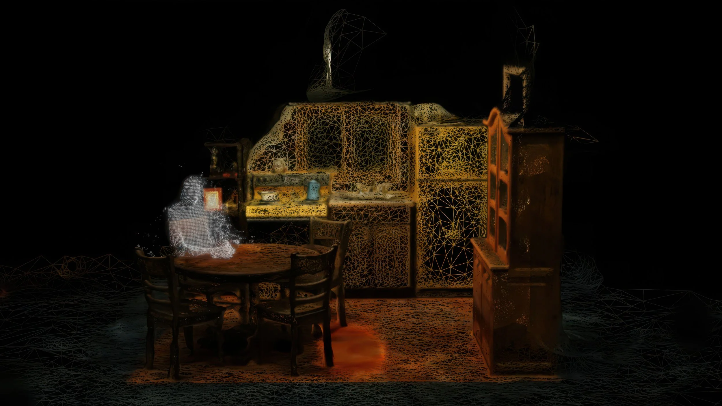 Stills from real-time generated video during the University of Arizona Museum of Art exhibition (2026)