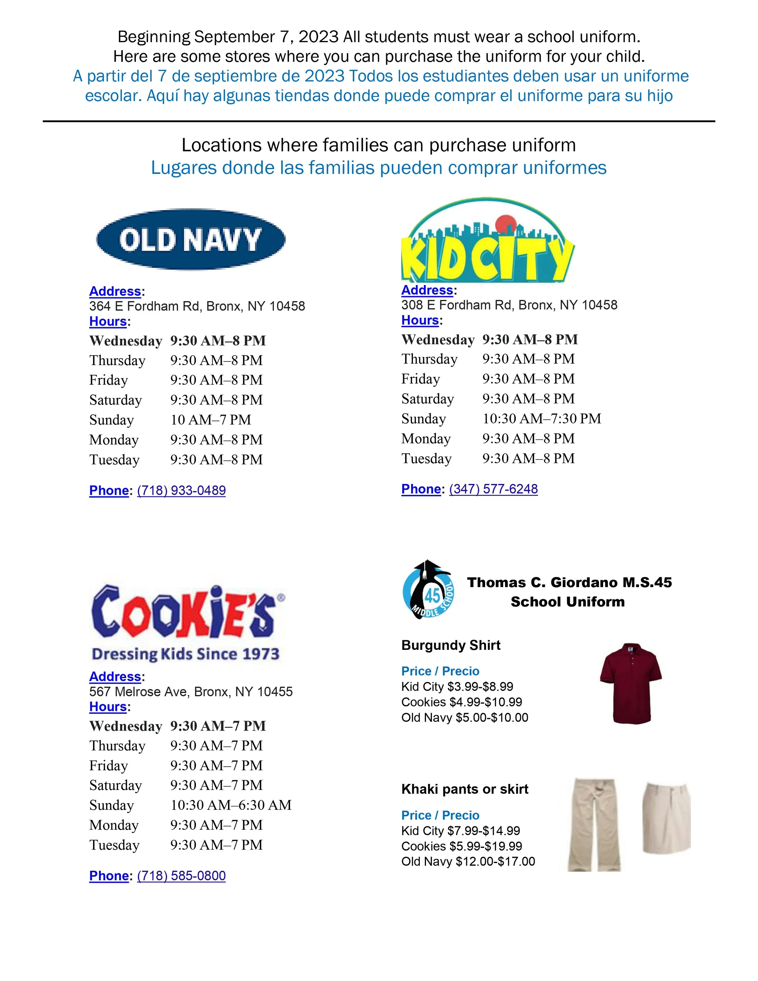 Dress Code — M.S. 45 Thomas C. Giordano