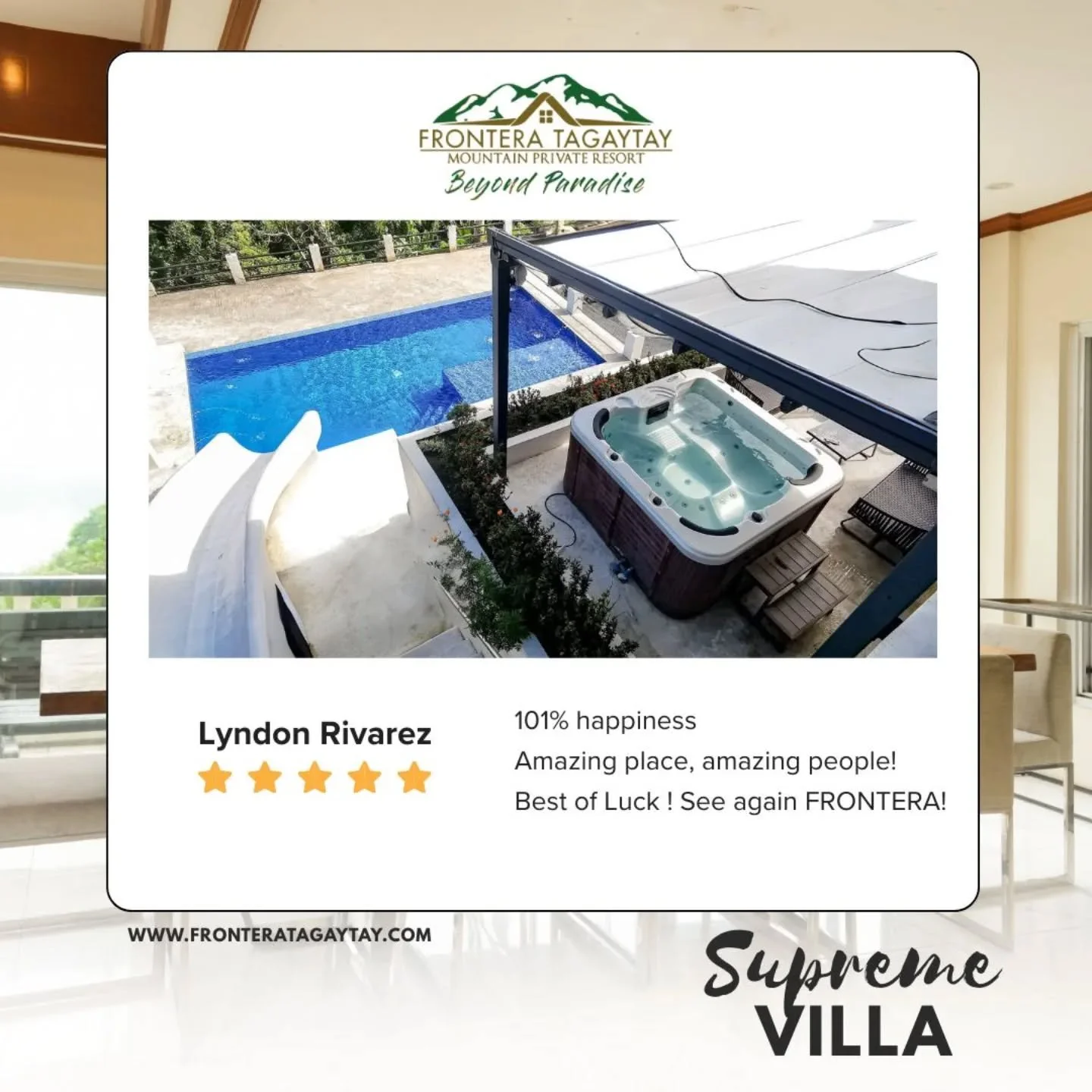 A great choice for families and friends traveling together. We value your feedback as we continue to elevate our hospitality 🏠✨

🌐 www.fronteratagaytay.com
📞 0945 775 5460
📍 No. 1 Frontera Drive, Calamba Rd. Brgy. San Jose, Tagaytay City

#GroupT