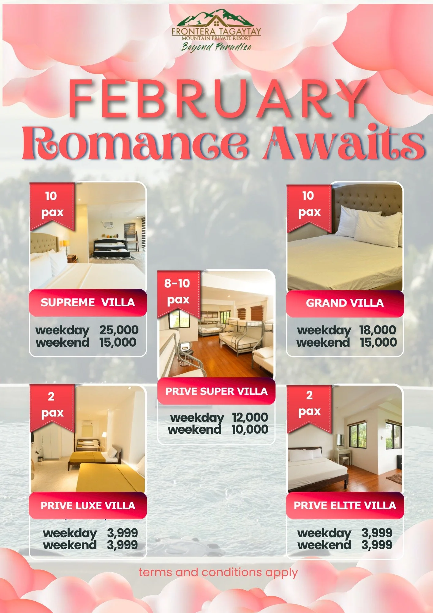 Celebrate the love month your way! 🌸 Romantic escape, friends&rsquo; adventure, or solo recharge. Frontera Tagaytay is your perfect February getaway. 

 Book your stay now! 
📧 fronteratagaytay@gmail.com
📞 0945 775 5460
📍 No. 1 Frontera Drive, Cal