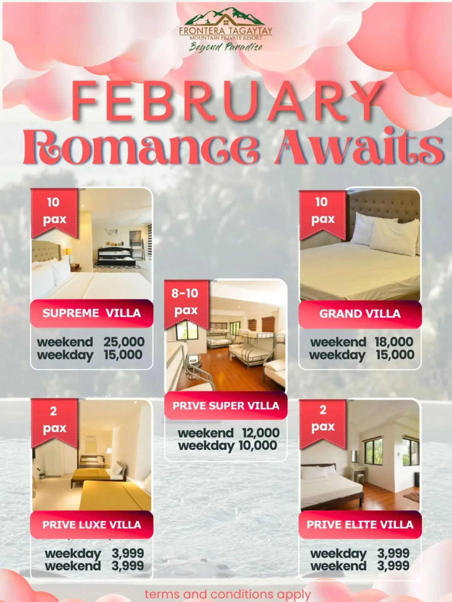 Celebrate the love month your way! 🌸 Romantic escape, friends&rsquo; adventure, or solo recharge. Frontera Tagaytay is your perfect February getaway. 

 Book your stay now! 
📧 fronteratagaytay@gmail.com
📞 0945 775 5460
📍 No. 1 Frontera Drive, Cal