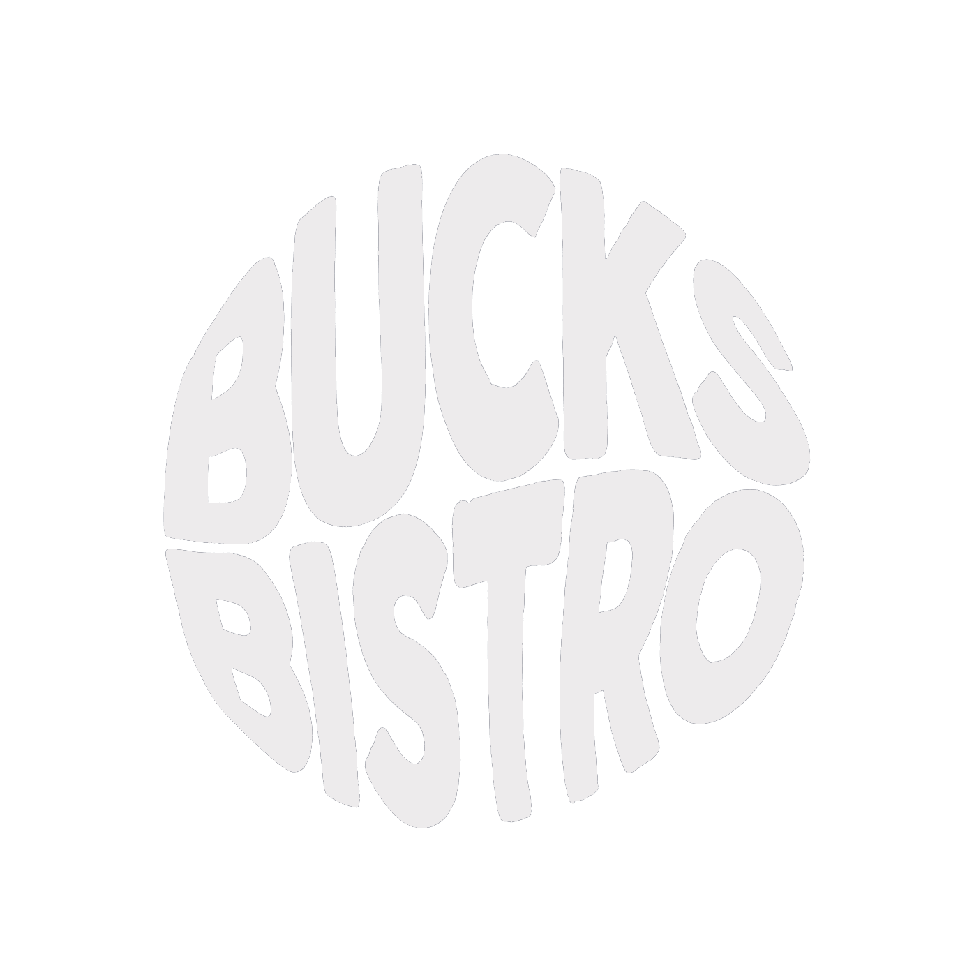Black circle with the white, stylized text 'BUCKS BISTRO' arranged to fit within the circle shape.
