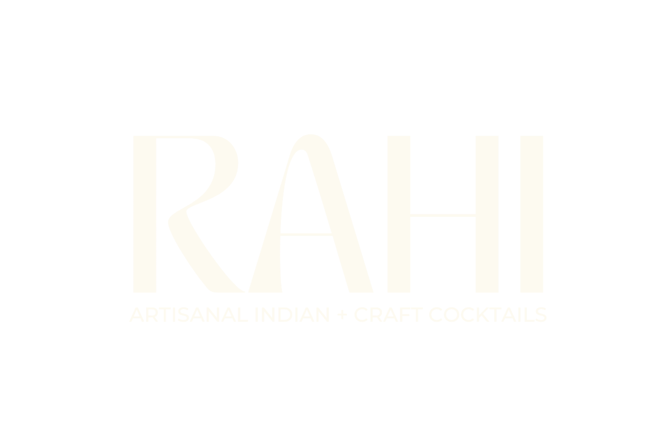 Black background with white text that says "RAHI ARTISANAL INDIAN + CRAFT COCKTAILS."