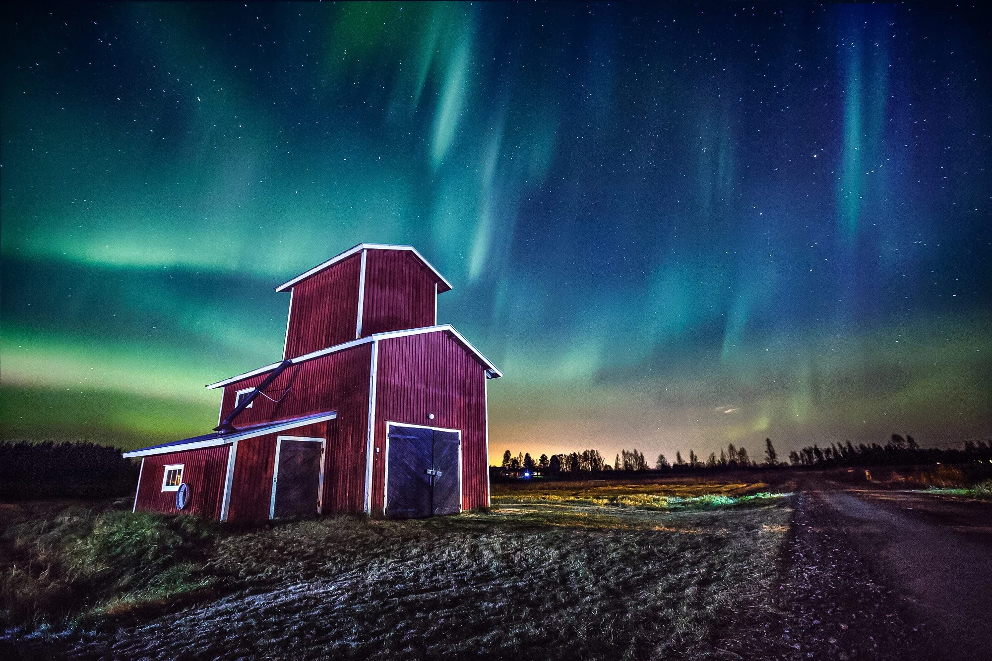 Red barn under northern sky -Liminka, Finland