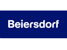 Logo mit weißem Text 'Beiersdorf' auf blauem Hintergrund