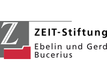 Logo mit grauem und roten Elementen, Text: 'ZEIT-Stiftung - Ebelin und Gerd Bucerius'