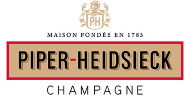 Étiquette de champagne Piper-Heidsieck avec logo et texte indiquant la maison fondée en 1785.