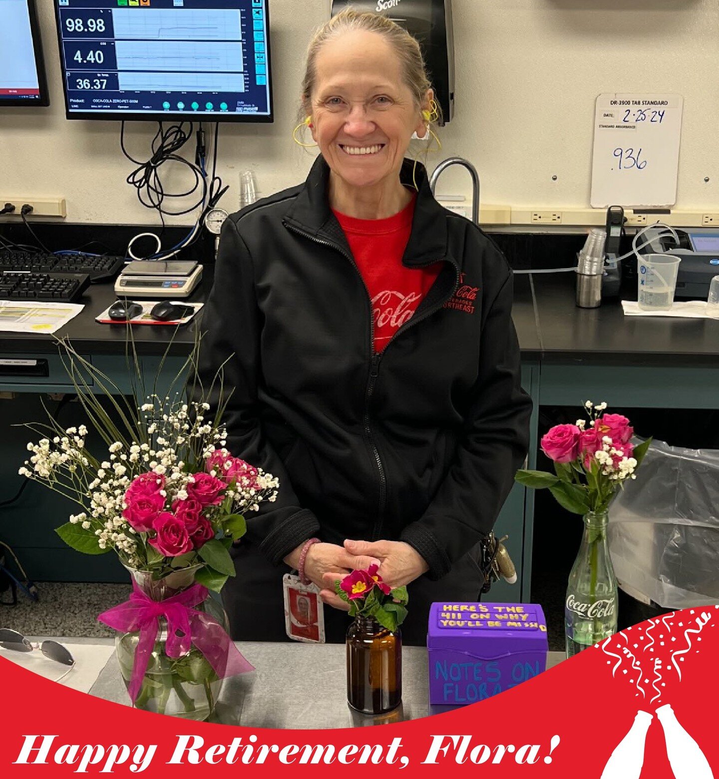 Today Flora Thibodeau is celebrating her retirement from Coke Northeast after 38 years of service! She is a Quality Control Tech at our East Hartford, CT Production Center and will be deeply missed. Congratulations on your retirement, Flora!!