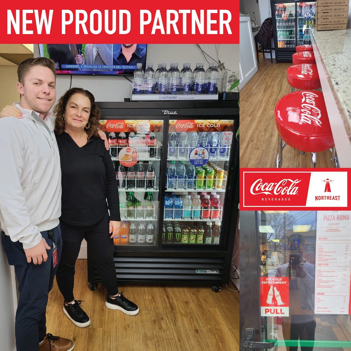 New Proud Partner!! Pizza Roma in Watertown, MA is now serving delicious Coca-Cola products. We are thrilled to welcome them to the Coke Northeast customer family.

Shout out to Account Manager Tyler Hebert for securing this great account 👏

Pizza R