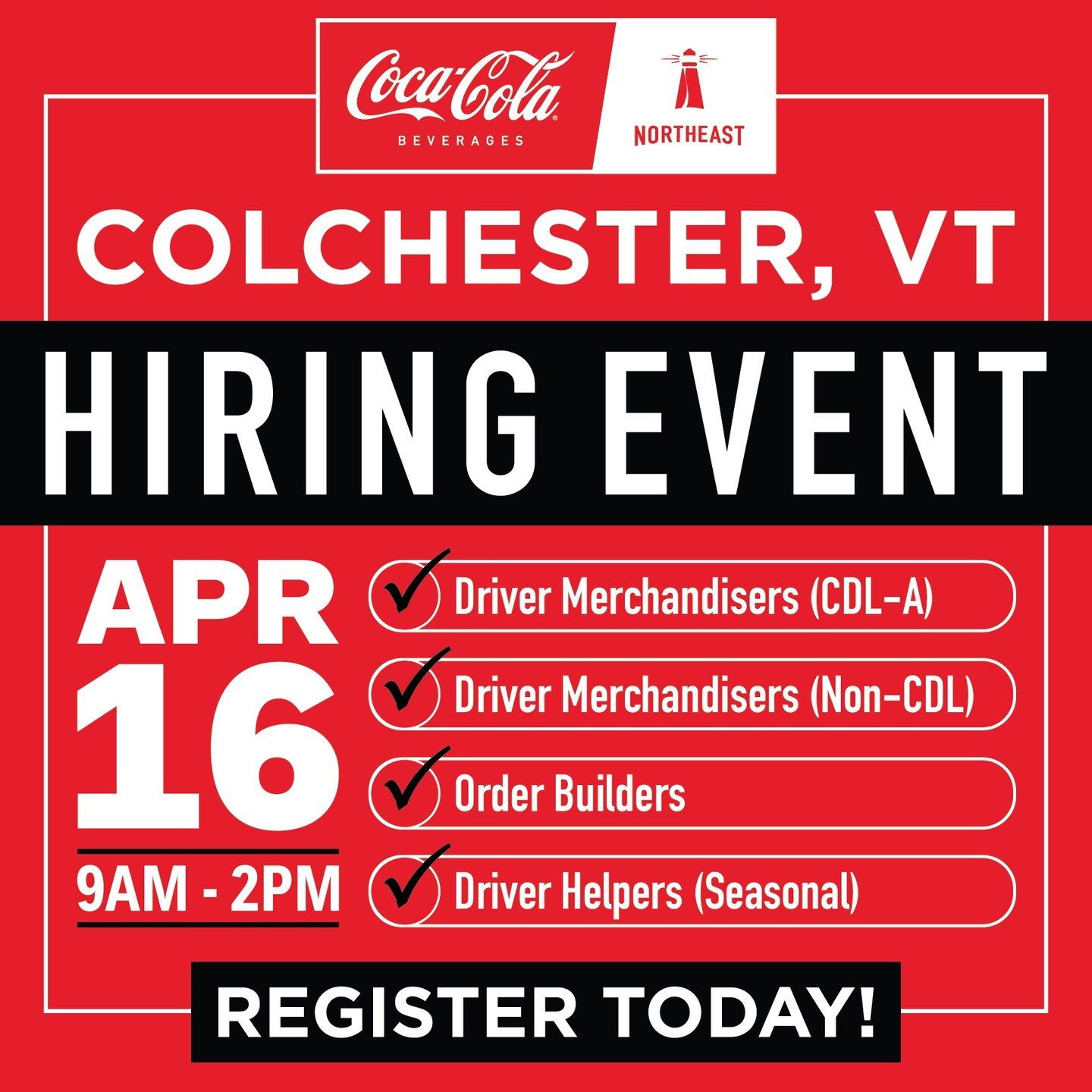 Looking for a job opportunity in the Burlington, VT or Rutland, VT area? Join us for a Hiring Event at our Colchester, VT Sales Center on Tuesday, April 16th from 9am-2pm.

We are hiring for a number of positions, including:
-Driver Merchandiser CDL-