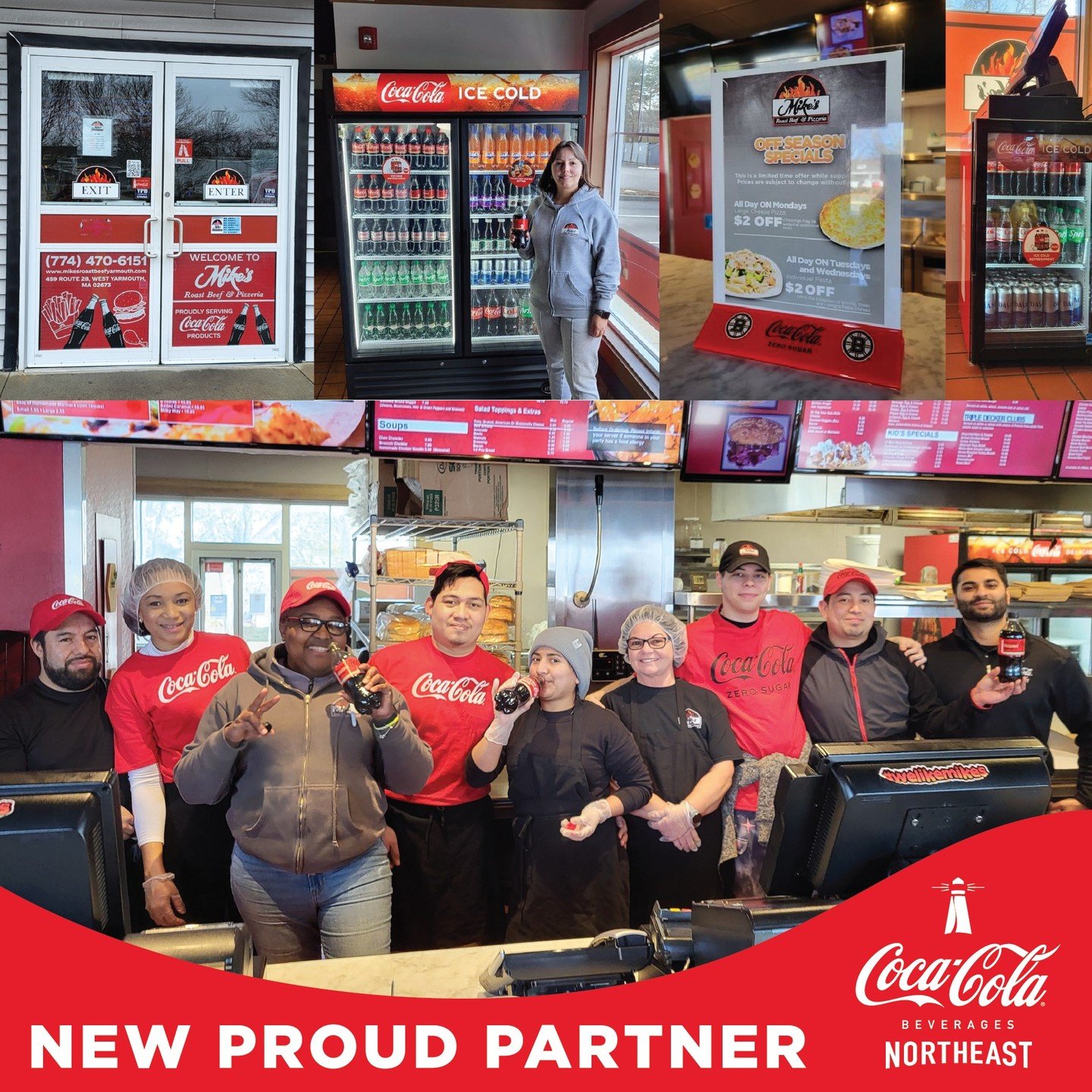 New Proud Partner!! Mike's Roast Beef &amp; Pizzeria is now serving delicious Coca-Cola products. We are so excited to add this great account to the Coke Northeast customer family and look forward to a successful partnership.

Mike's Roast Beef &amp;