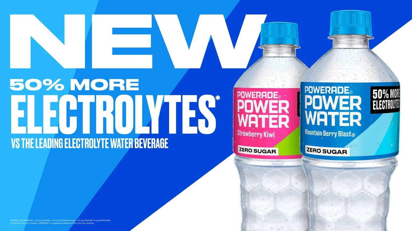 Meet POWERADE Power Water! With 50% MORE electrolytes than the competition, this ZERO sugar, flavor-enhanced water is perfect for keeping your hydration fresh.

Available in 4 bold flavors:
Mountain Berry Blast 🫐
Strawberry Kiwi 🍓🥝
Tropical Pineap