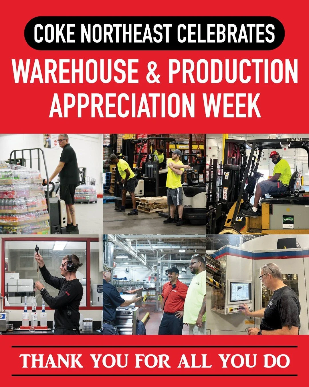 It&rsquo;s Warehouse &amp; Production Appreciation Week at Coke Northeast! Thank you to our outstanding Warehouse &amp; Production team members for all they do to keep our operations running smoothly and our company moving forward. Their dedication, 