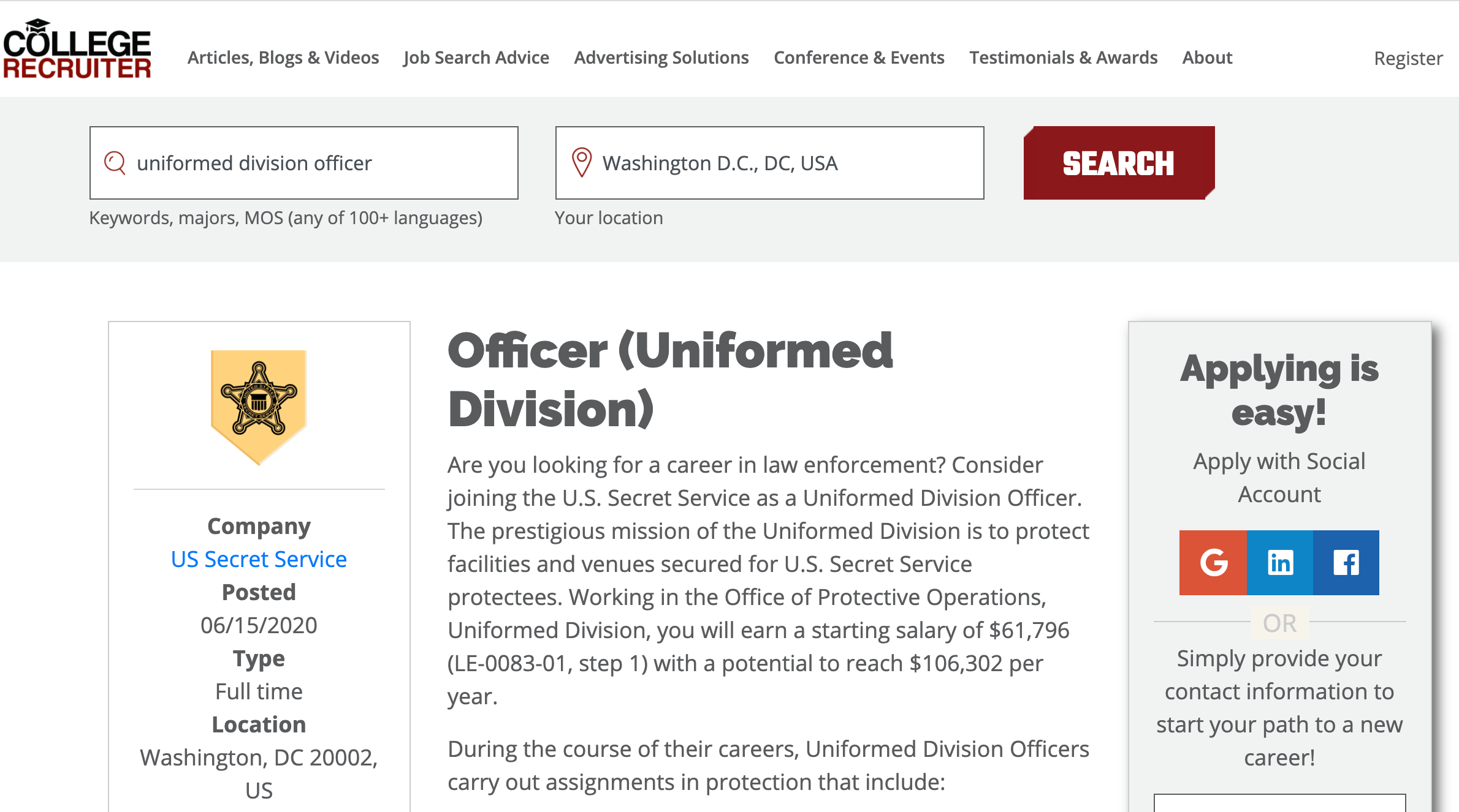 U.S. Secret Service Print - College Recruitment