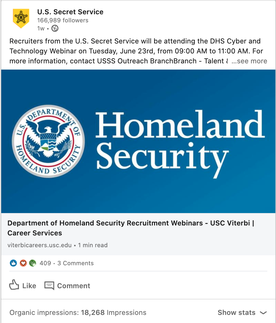 U.S. Secret Service Virtual Job Fair post
