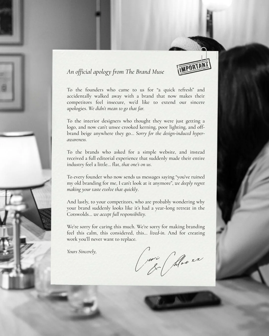 If you&rsquo;ve been personally victimised by The Brand Muse making your taste level rise, your old branding suddenly unbearable, or your competitors a little too curious&hellip; this one&rsquo;s for you.⁠
⁠
A light-hearted apology for caring too muc