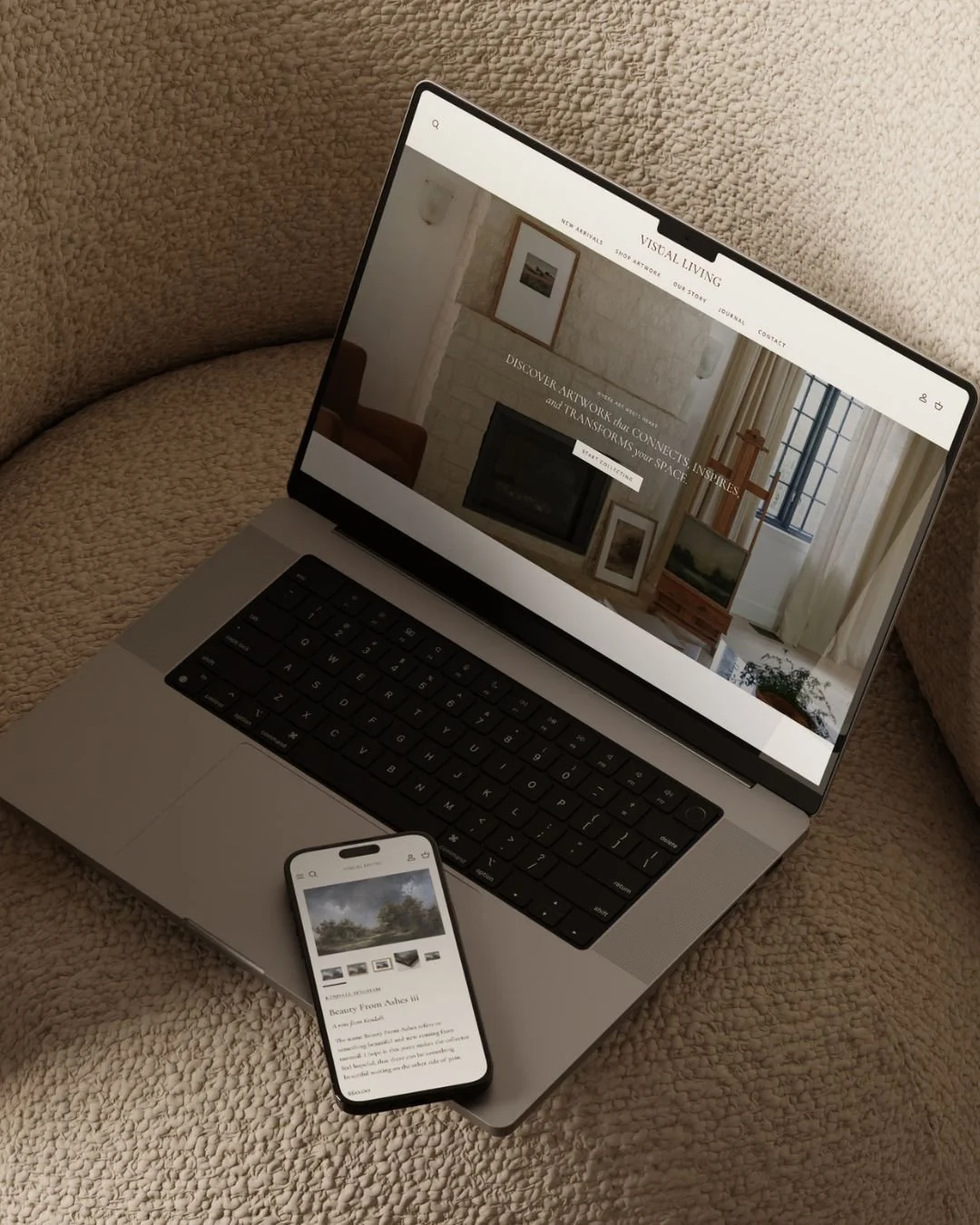 Shopify website homepage design for Visual Living contemporary online art gallery.