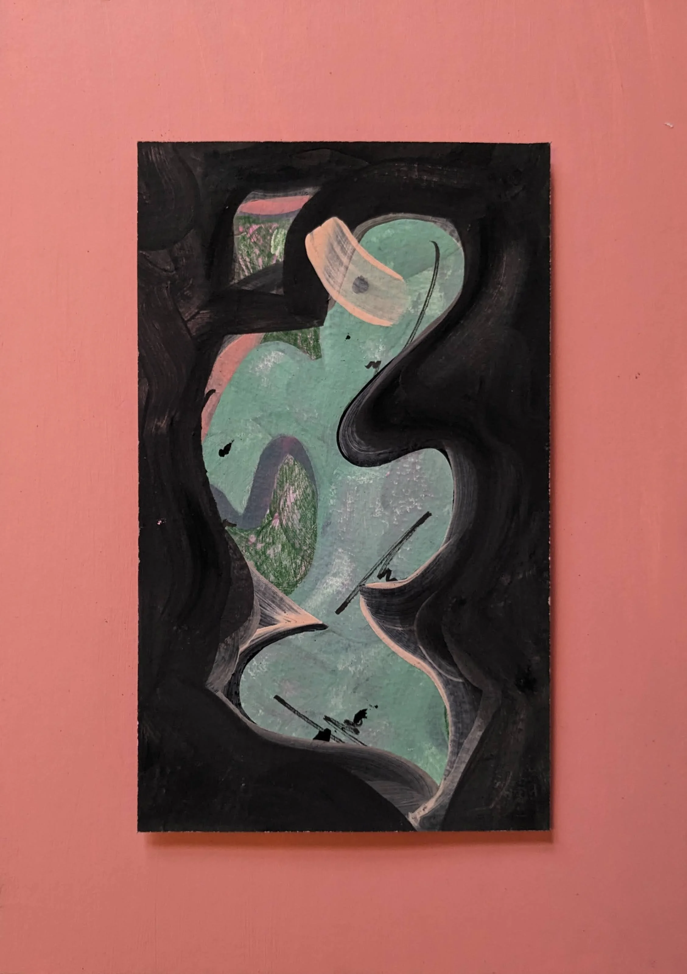 Here and There, mixed media on paper, 23 x 12.2cm (A4 mount)