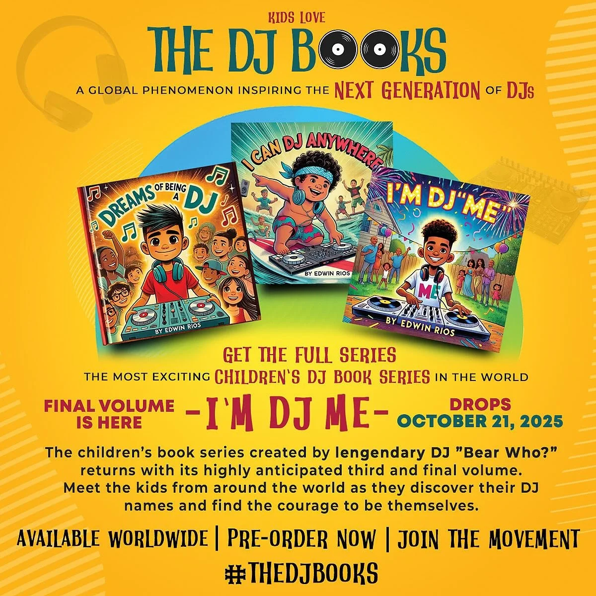 🌍🎧 OFFICIAL WORLDWIDE RELEASE ANNOUNCEMENT &mdash; I&rsquo;M DJ &ldquo;ME&rdquo;

🎉 TODAY IS THE DAY! 🎉

I&rsquo;M DJ &ldquo;ME&rdquo; &mdash; the third and final volume in The DJ Books series &mdash; is OUT NOW worldwide! 🌍🔥

Created by Edwin 