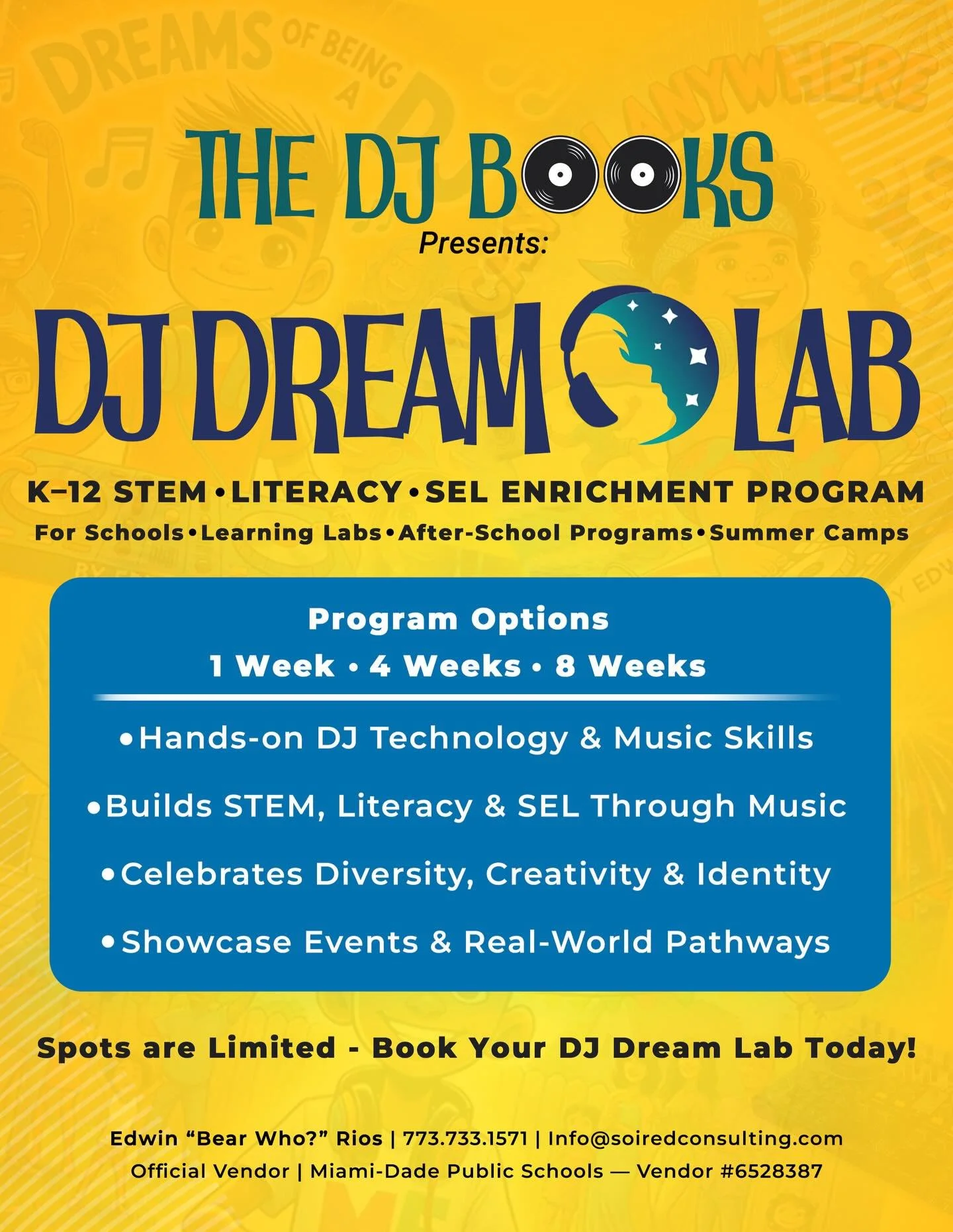 So proud!! @bearwho 

🎧 DJ DREAM LAB 2026 🎧
A creative S.T.E.A.M. DJ program for K&ndash;12 students launching in 2026.

Students explore music, science, technology, art, literacy, and performance&mdash;from idea to recording to live showcase.
Buil