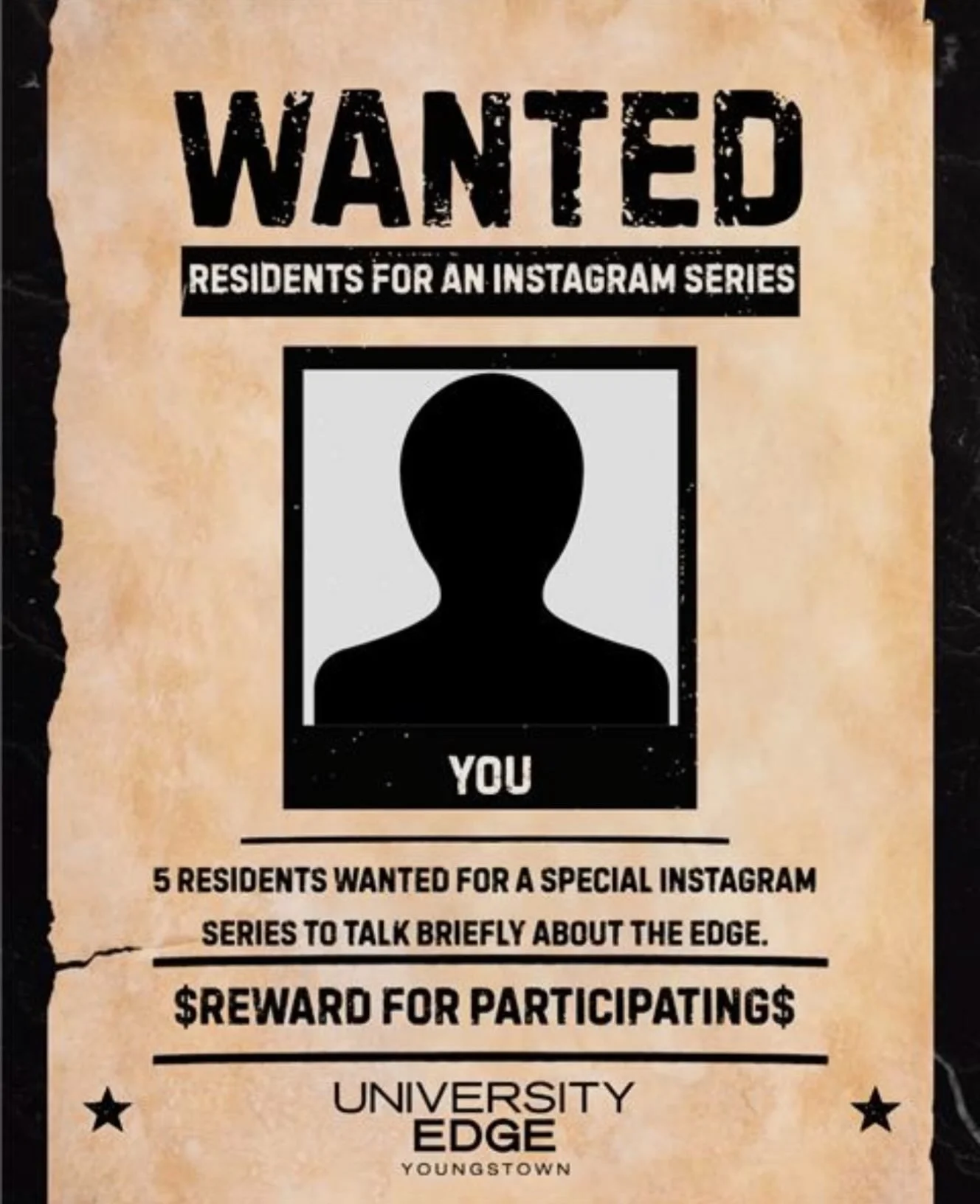 🚨 WANTED: 5 UNIVERSITY EDGE RESIDENTS 🚨

We&rsquo;re looking for 5 charismatic residents who aren&rsquo;t afraid of a camera 🎥👀 to be featured in a new University Edge Instagram series!

Here&rsquo;s all you need to know:
🎤 Quick 2&ndash;3 minut