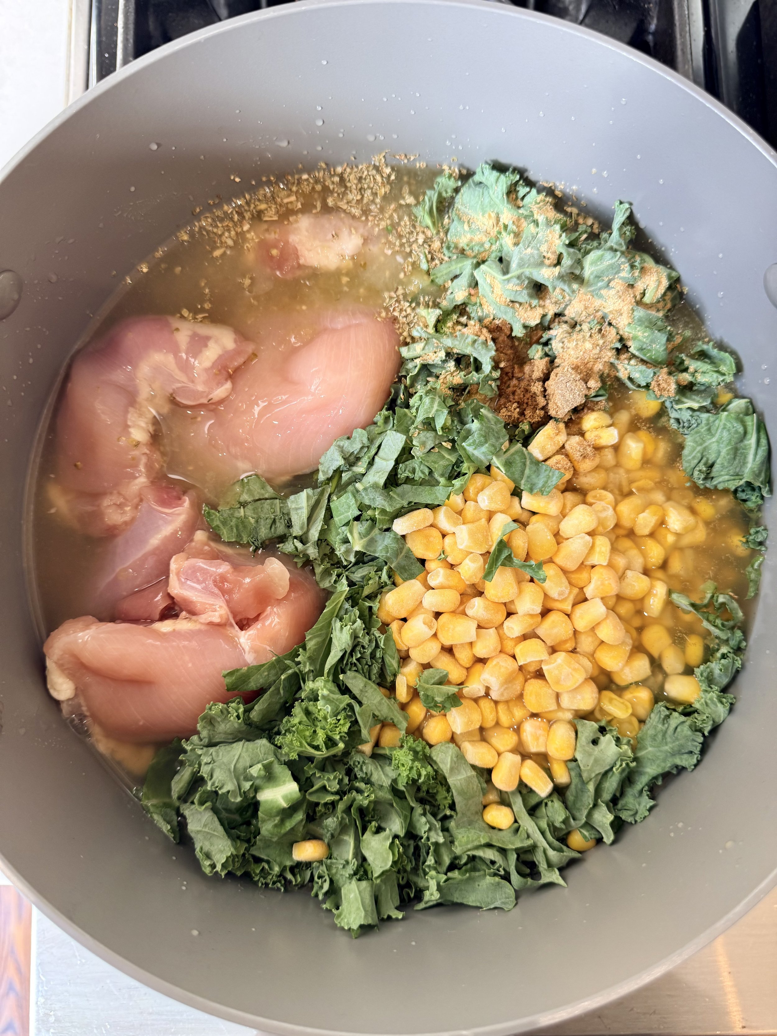 fresh and healthy ingredients in a pot for enchilada stew