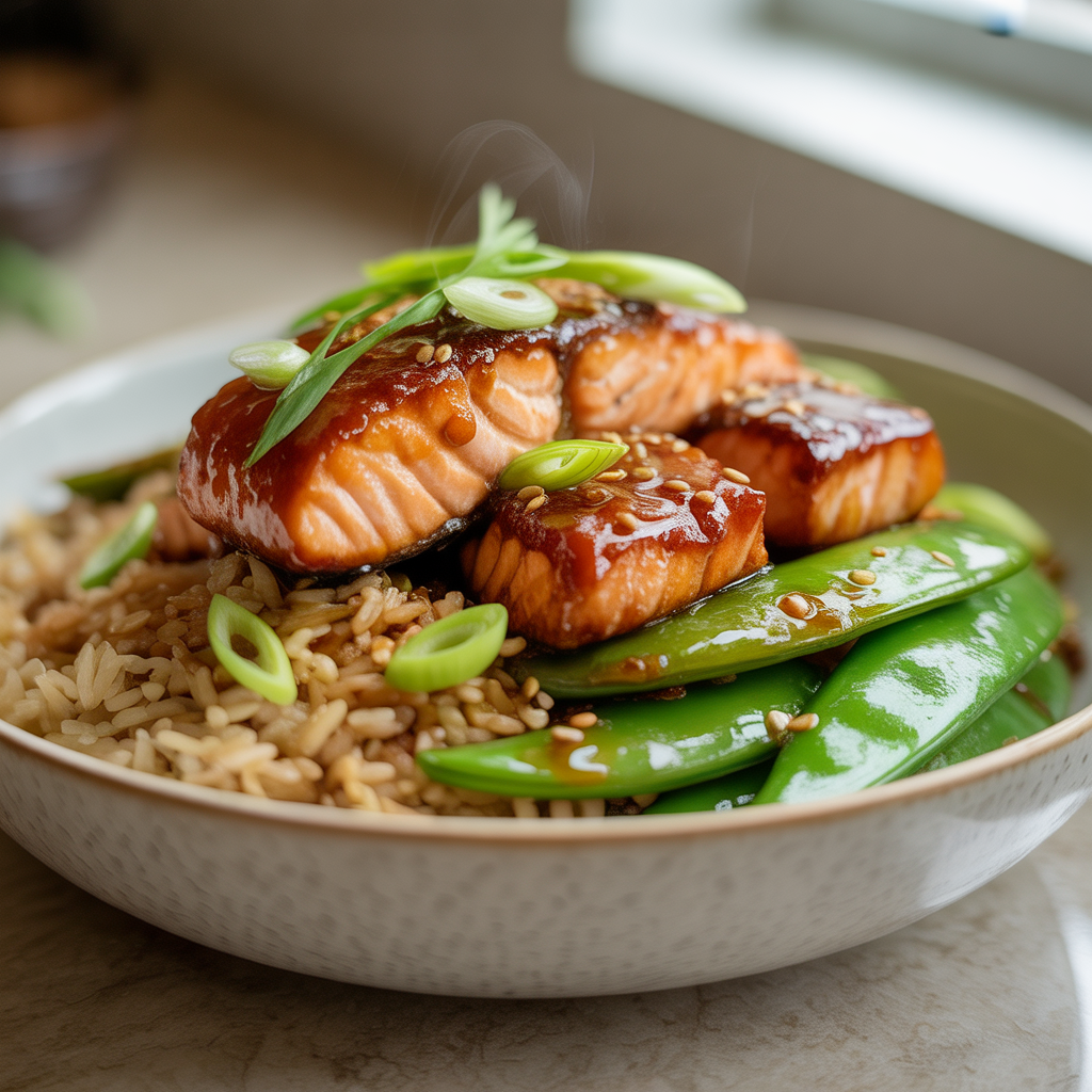 Sticky Honey Ginger Salmon Bowls