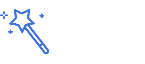 A magic wand with a star at the tip, surrounded by small star shapes.
