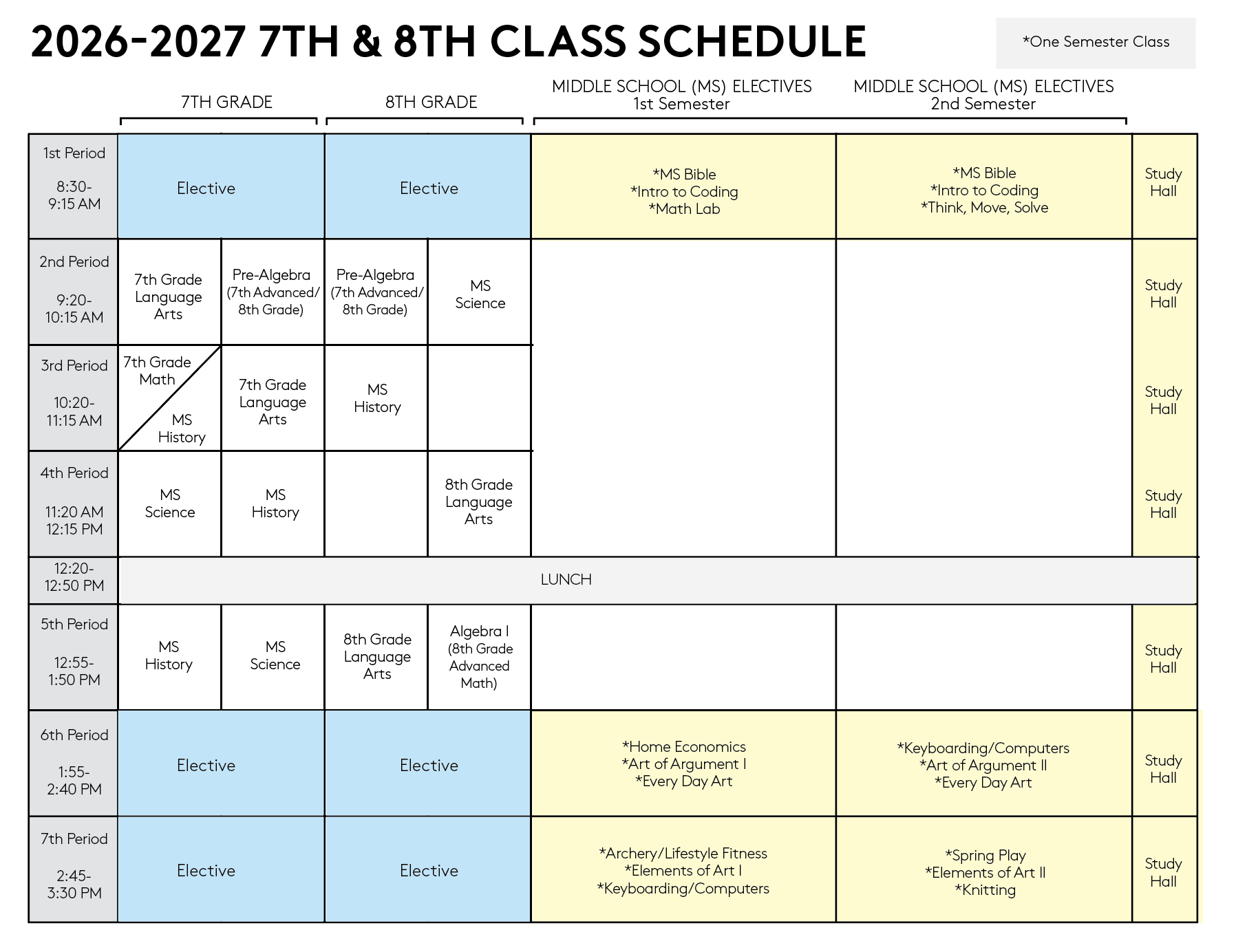 Summer 2027 Class Schedule