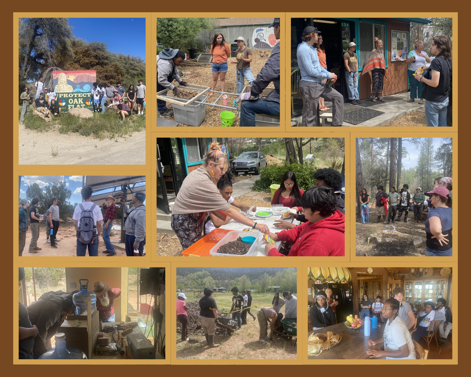 Photos of HSP'd DEEP Ecology activities for students engaging in environmental learning with White Mountain Apache tribal members, sustainable living practitioners, and Prescott College Environmental Education Program. ,
