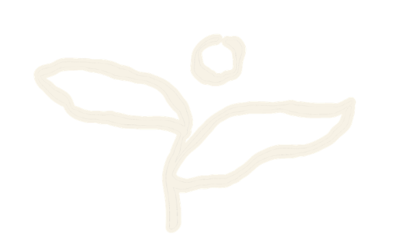 Simple white line drawing of a plant with two leaves and a small circle above, on a black background.