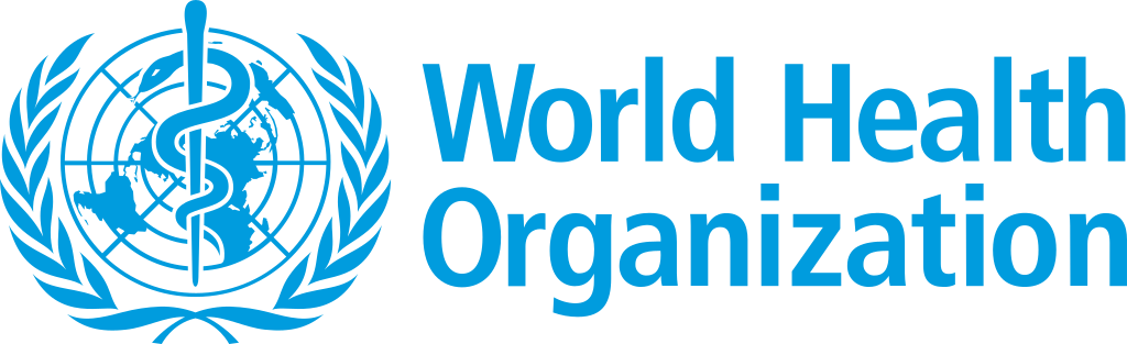 Logo of the World Health Organization featuring a blue emblem of a snake wrapped around a staff inside a globe, with the organization's name in blue text to the right.