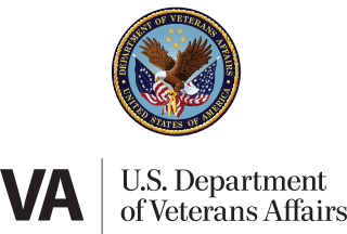 Logo of the Department of Veterans Affairs featuring an eagle with outstretched wings holding an olive branch and arrows, with a blue circle background.