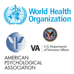 Logo of the World Health Organization, the U.S. Department of Veterans Affairs, and the American Psychological Association.