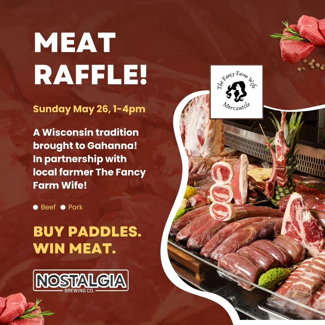 Join us for a new monthly extravaganza with @thefancyfarmwife. Savor locally sourced beef and pork, free from any additives. Grab a paddle, play to win premium cuts. Don't miss out on this unique and delightful event! #LocalEats #MeatRaffle #FarmToGl