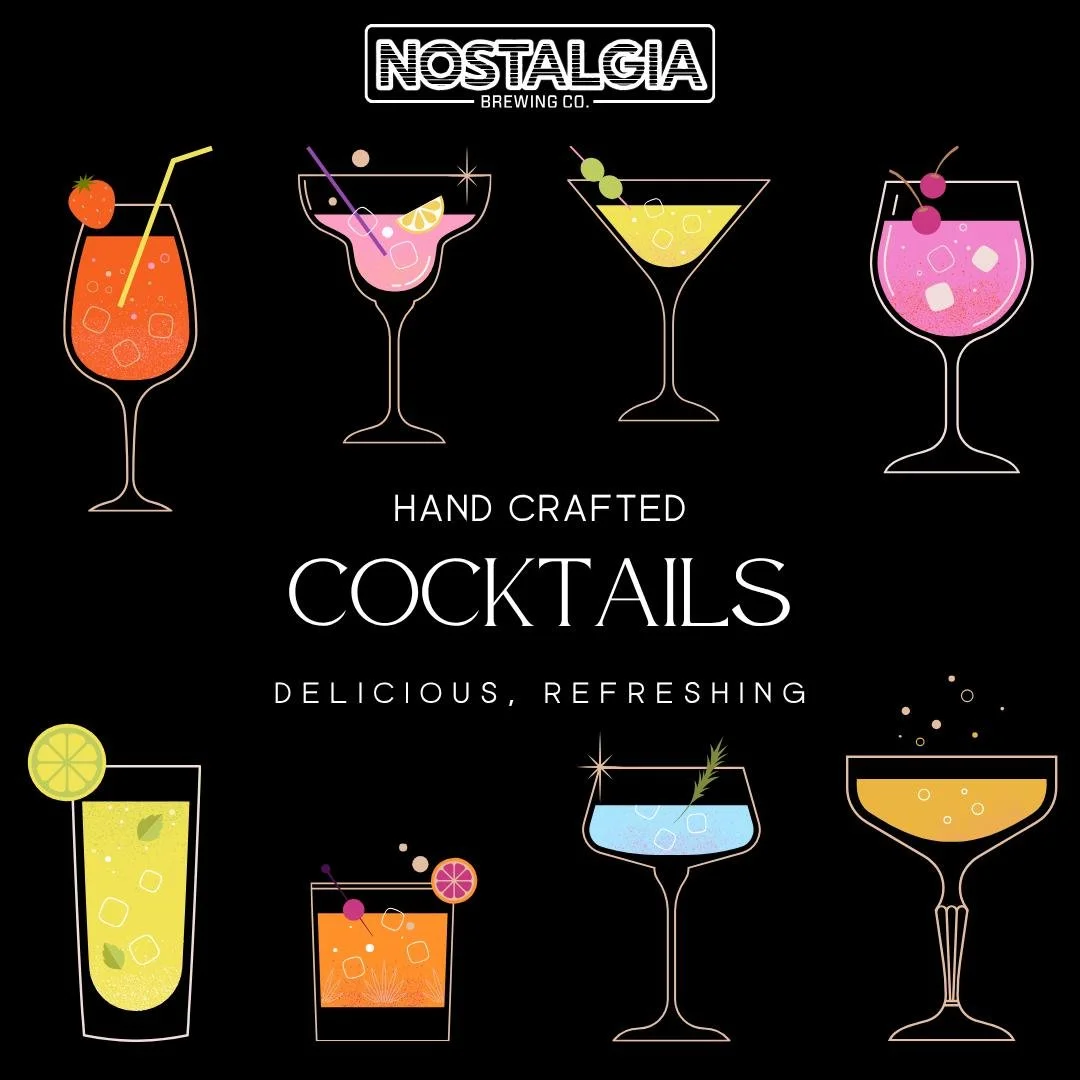 🍹 Handcrafted cocktails. Classic vibes. Big flavor.

At Nostalgia Brewing it&rsquo;s not just about the beer&hellip; it&rsquo;s about the beer and cocktails! From the spicy Mamacita-Melonrita to the fan-favorite Rasp-Barry Manilow, our full cocktail