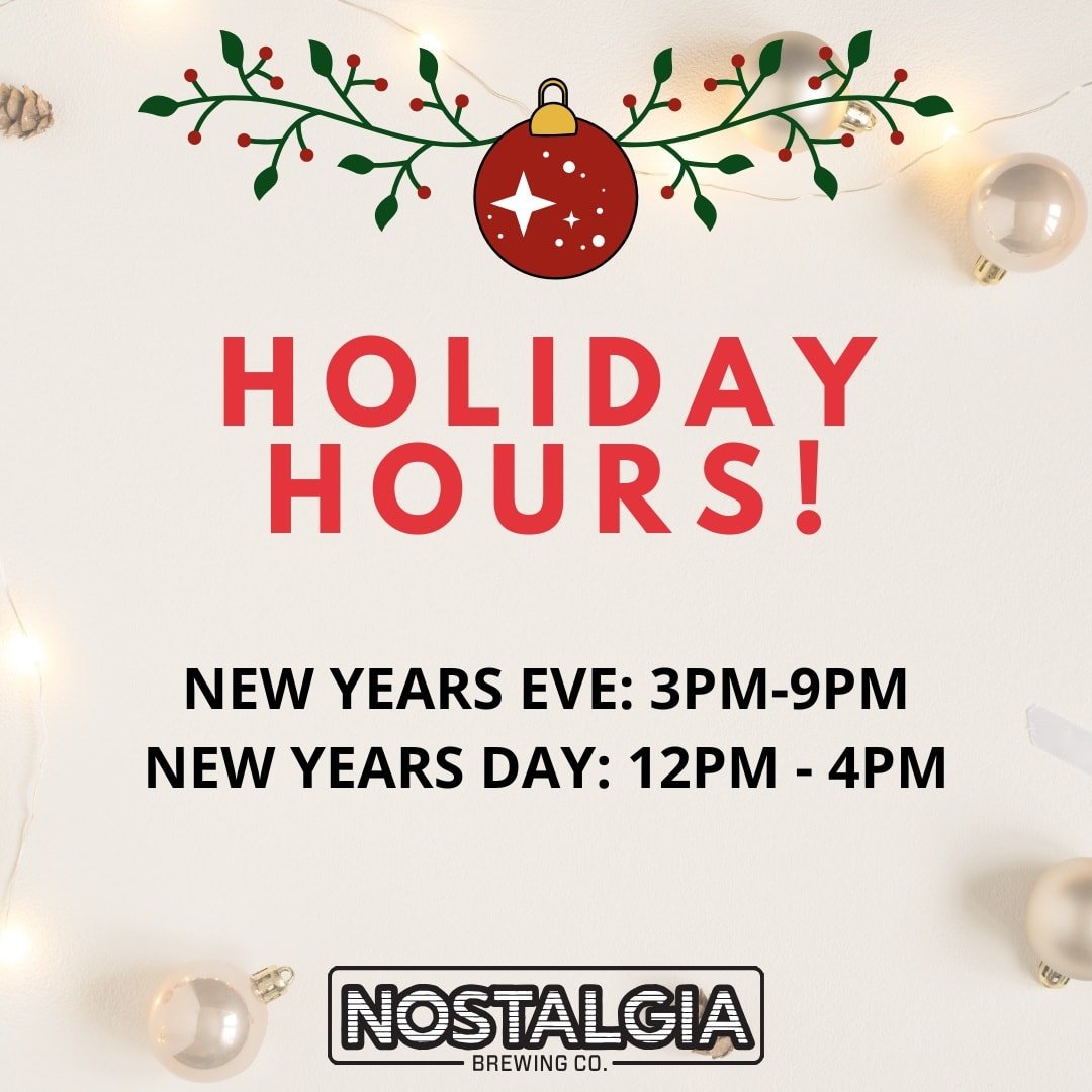 Heads up! Pre-game your New Years Eve at your new favorite local brewery! You know where to go! 👀

Craft Beer, Munchies, Cocktails and even Red Bull!

- New Years Eve 3pm-9pm
- New Years Day 12pm-4pm

#ItsAboutTheBeer #NewYearsEve #CraftBeer