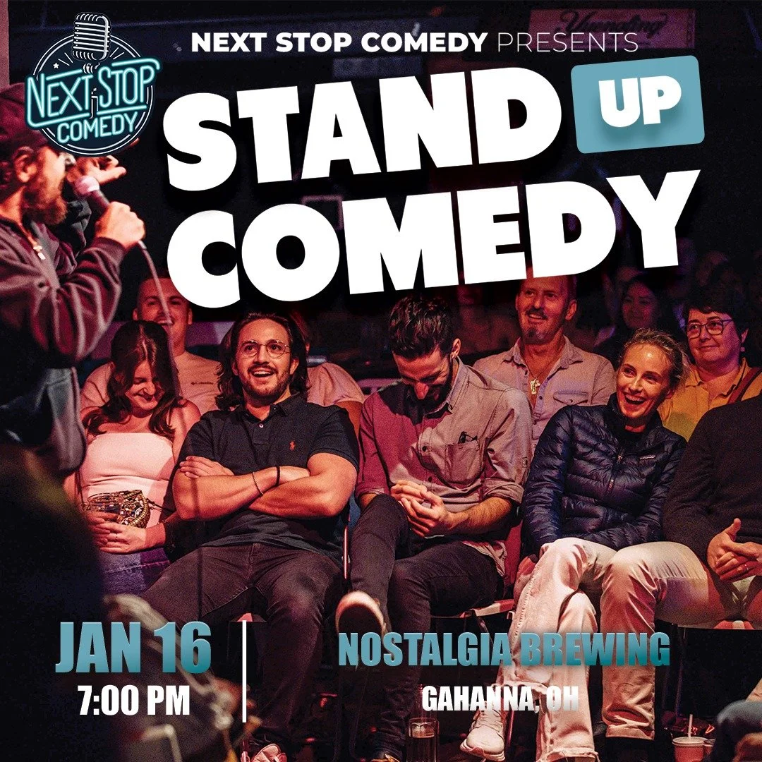 🎤 Ready to laugh your socks off? 🎤

Comedy Night is back at Nostalgia Brewing on Friday, Jan 16 at 7PM! Join us for a night of belly laughs and ice-cold craft brews as Next Stop Comedy brings a brand new lineup of hilarious comedians to Gahanna.

?