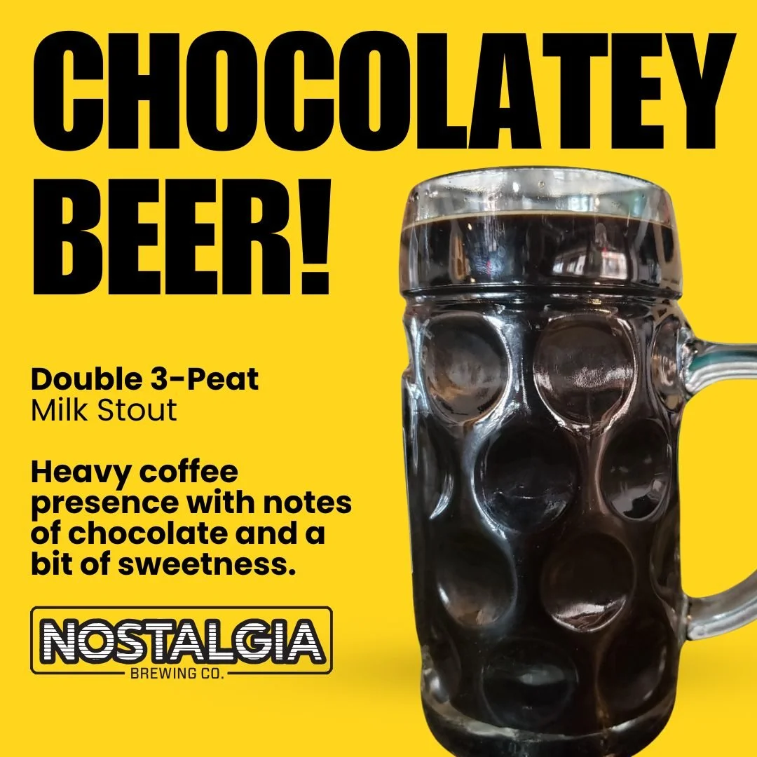 🍫We're a sweet stop on the 2026 Gahanna Chocolate Walk!
If you're joining the Chocolate Walk this Sunday, Feb 15 from 1&ndash;5PM, make sure to bring your passport to Nostalgia Brewing!

Offering a rich pour of Double 3-Peat, our chocolatey Milk Sto