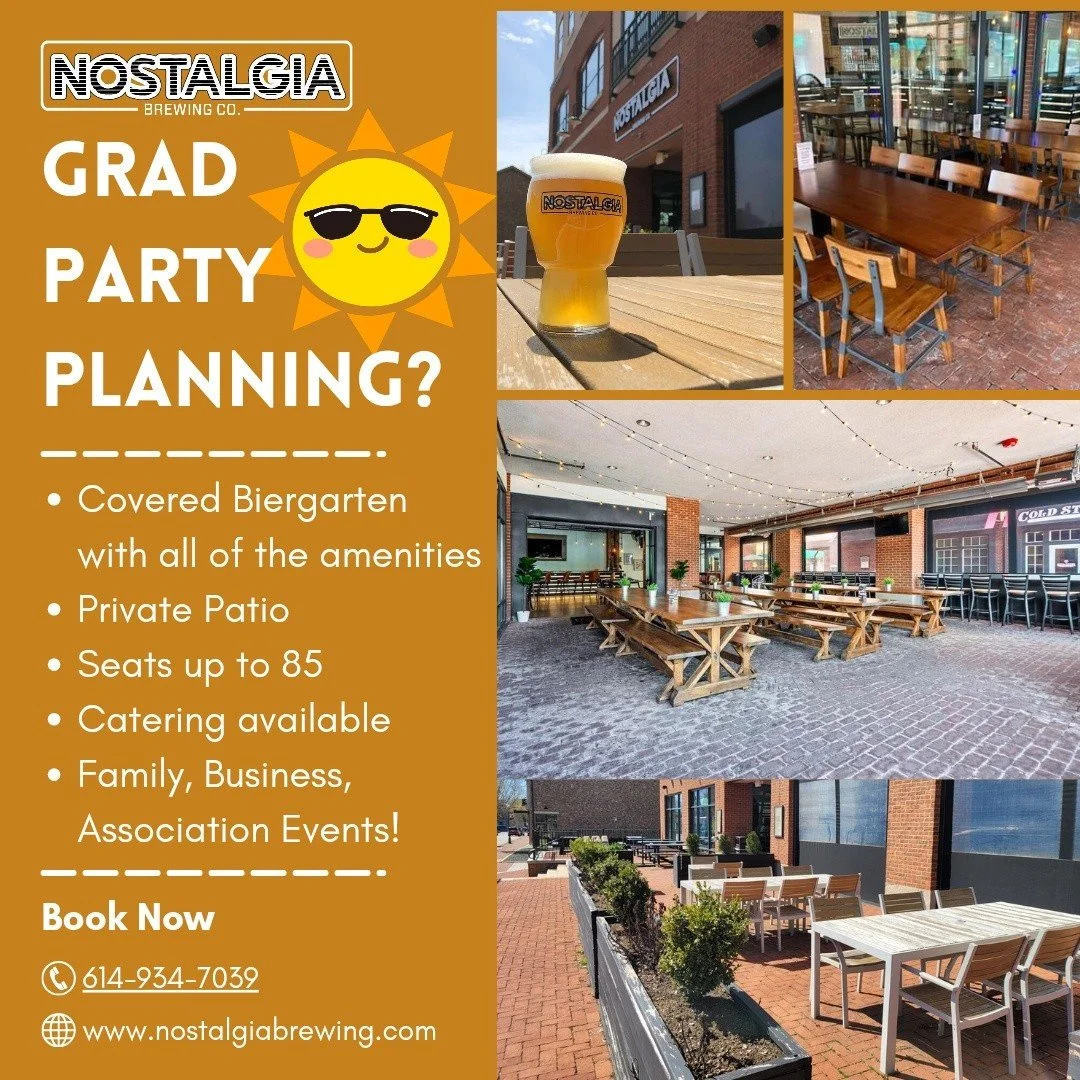 🎓 Graduation party planning? Let&rsquo;s make it unforgettable.

Celebrate in style at Nostalgia Brewing in Creekside Gahanna with a private event space built for great memories:

✨ Seats up to 85 guests
🍻 Covered biergarten + private patio
📺 Mult