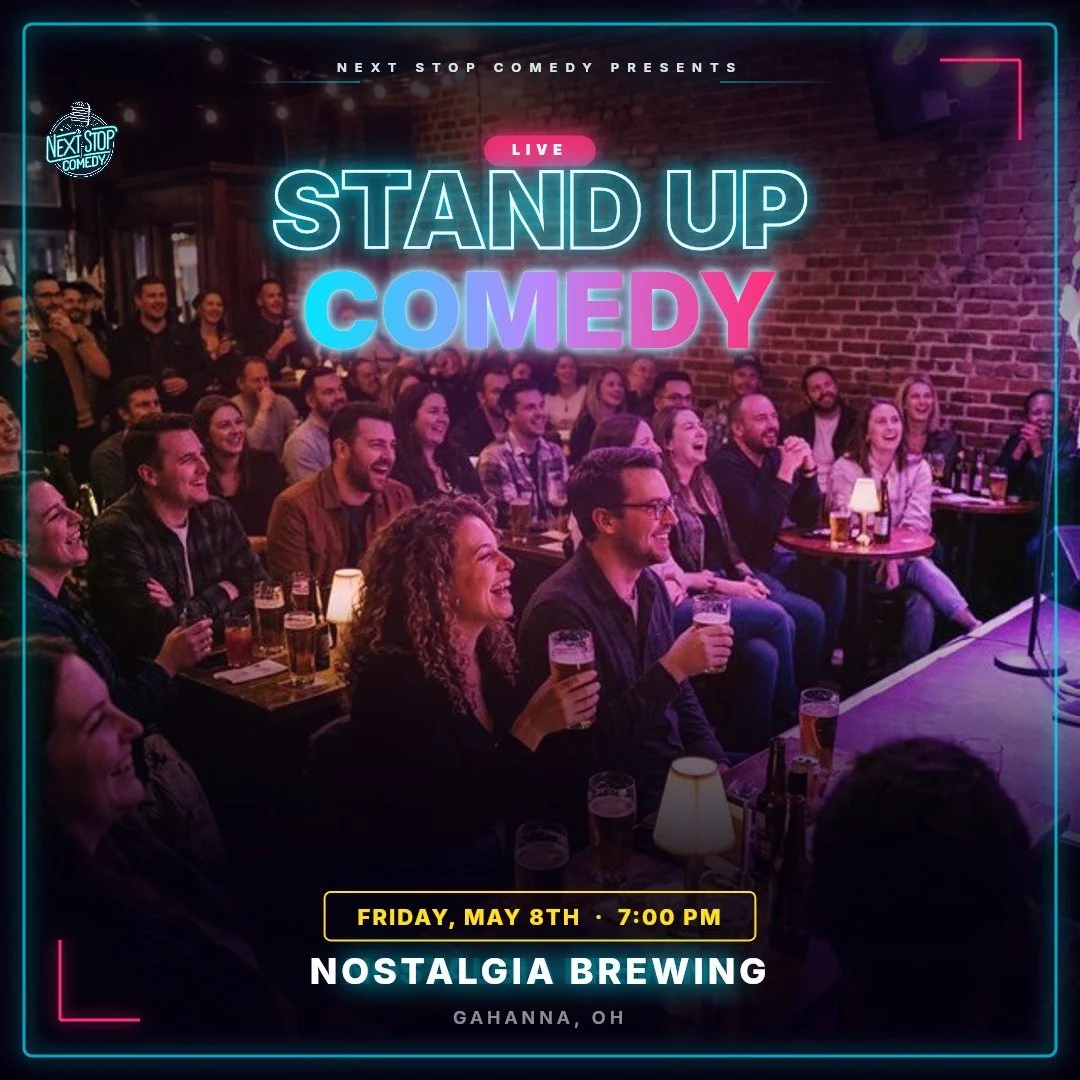 We&rsquo;re less than a week out from Comedy Night at Nostalgia Brewing. 🎤

Next Stop Comedy returns on Friday, May 8 for a night of live stand-up in Gahanna. Seating opens at 6:30 PM, and the laughs start at 7:00 PM.

Whether you&rsquo;re planning 