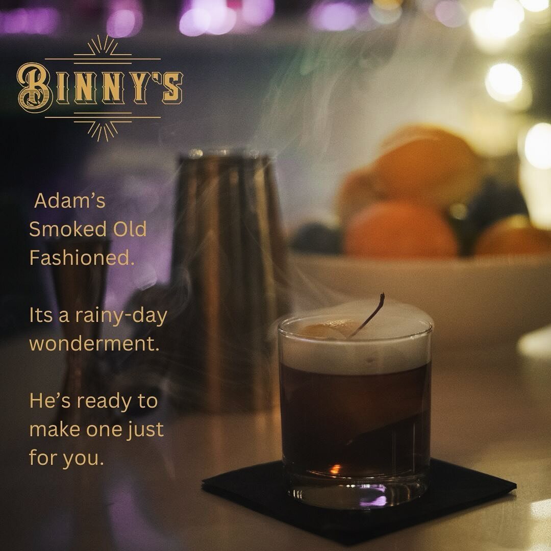 Grab some friends and head down to Binny&rsquo;s for a couple perfectly crafted cocktails on this wet and wonderful afternoon. The catfish bites are hot and crisp. The tomato soup warms the soul. Games are available or bring your own. It&rsquo;s a pe