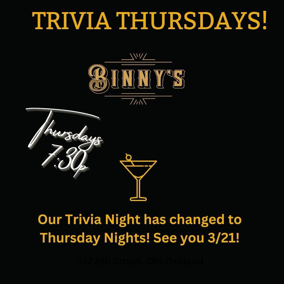 Join us tomorrow, and every Thursday going forward, for Trivia! 

#triviathursday #oaklandtrivianight #oldoakland #craftcocktails