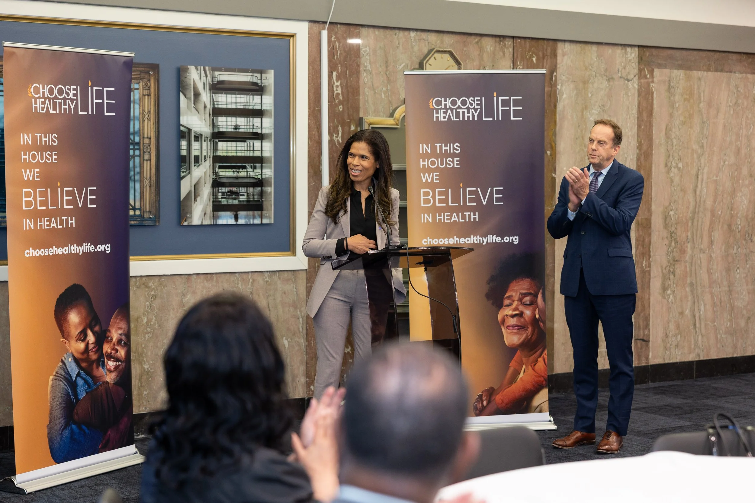 Quest Diagnostics East Region President Ruth Clements and Siemens Foundation CEO David Etzwiler recognize Rev. Kimberly L. Williams