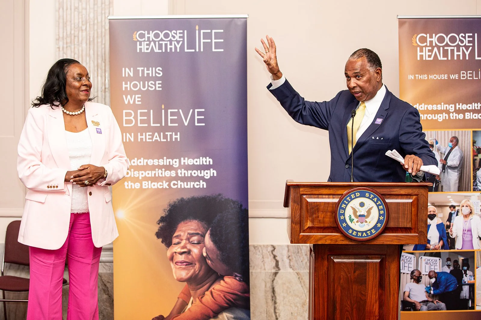 Moderator Rev. Jacques DeGraff introduces Divinah "Dee" Bailey, Chief of Operations at the African American Clergy & Elected Officials (AACEO)
