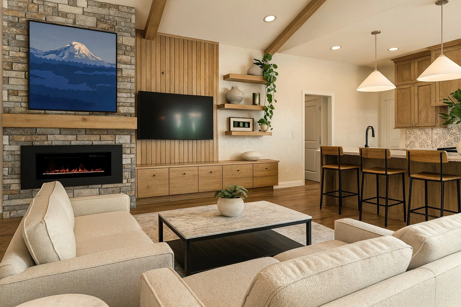 open concept kitchen living