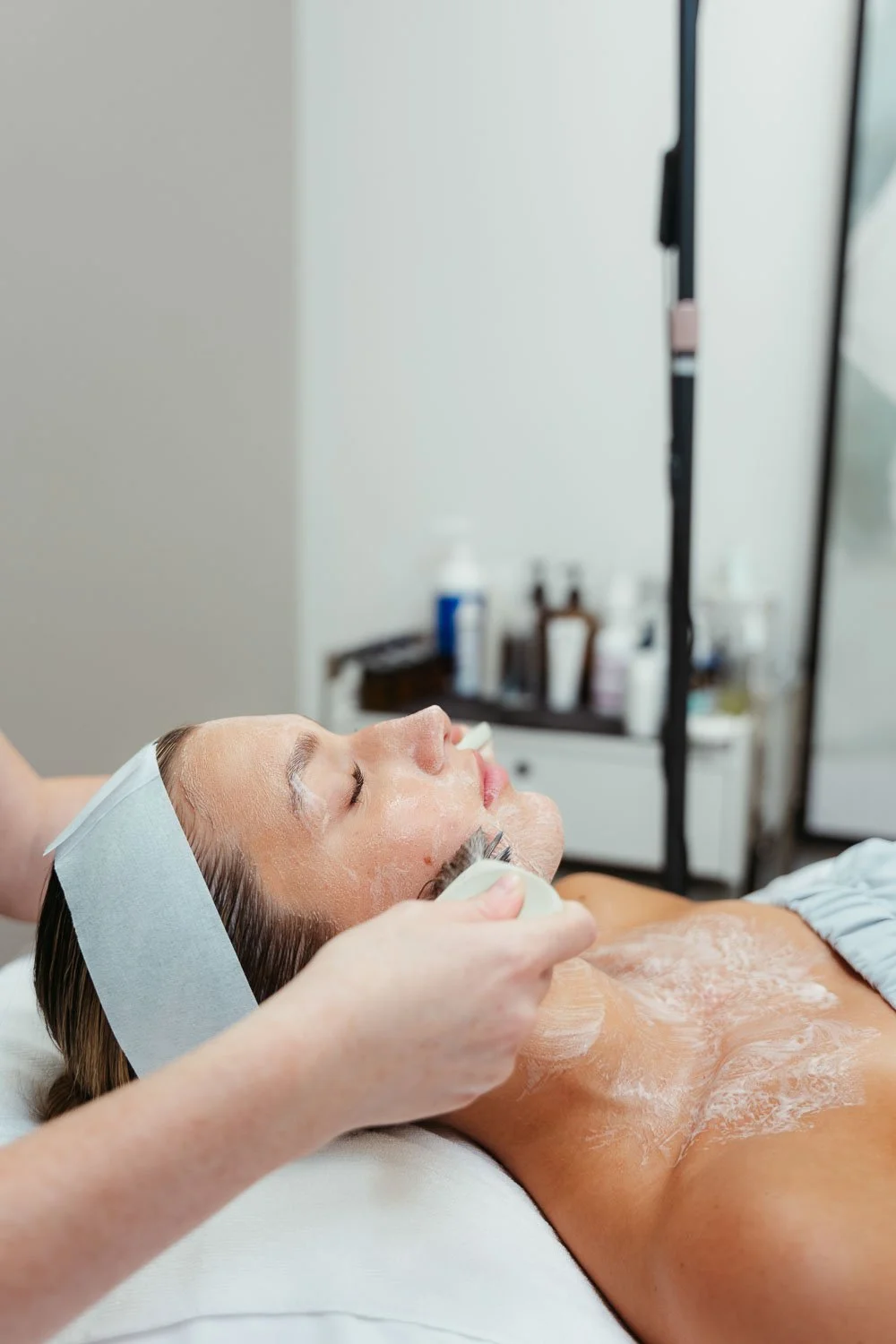 A woman getting a facial treatment at Institute of Aesthetics medspa in Scottsdale, Arizona.