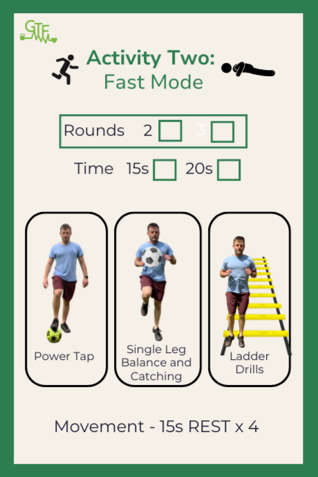 Outline of an activity in a fitness coaching session containing tick boxes where the client can select the number of rounds and time spent on each exercise