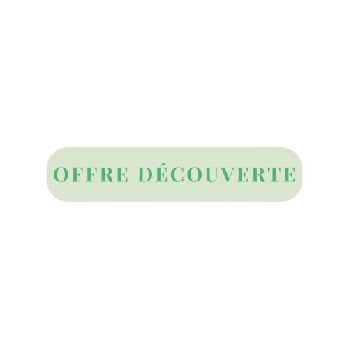 Un badge ou une bannière avec le texte 'OFFRE DÉCOUVERTE' écrit en vert sur un fond blanc
