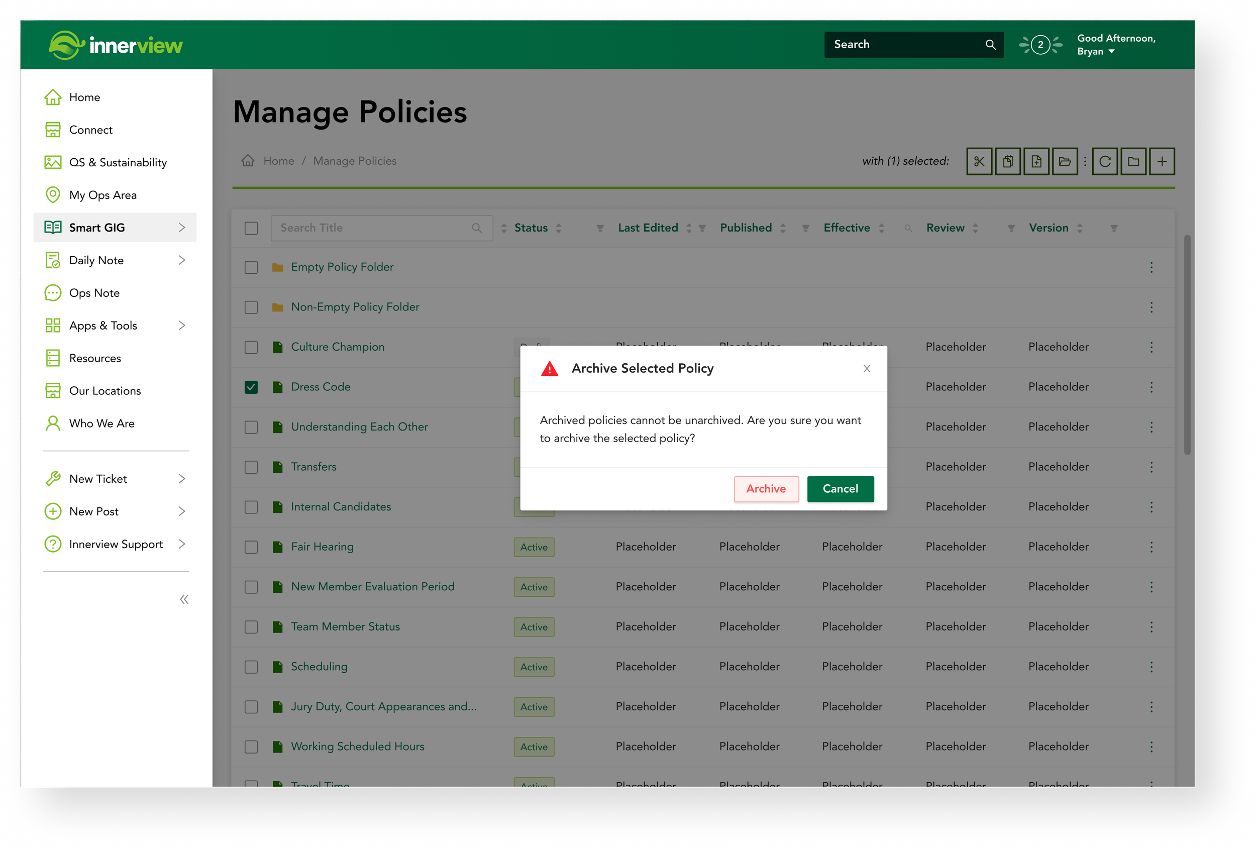 Managing policy versions and folders